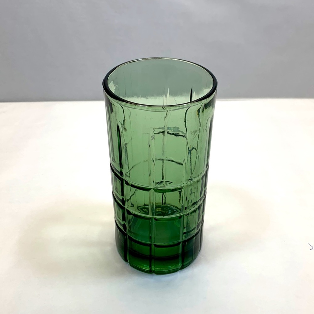 Anchor Hocking Olive Green Tartan Glass Vase